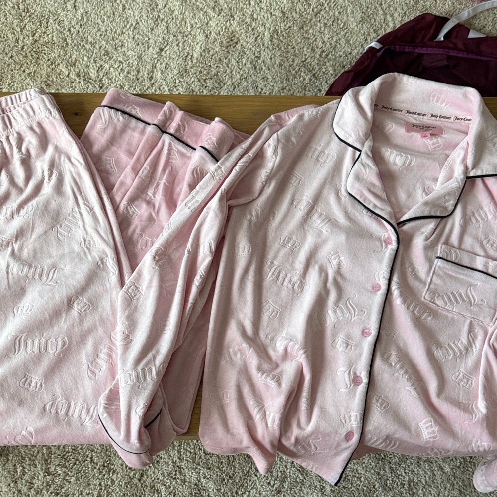 Juicy Couture Pink Pajama Set with Black Piping